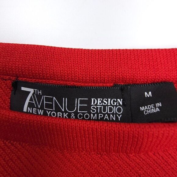 NWT NY&CO One Shoulder Asymmetric Ribbed Knit Puff Sleeve Top Medium Resort Red - Picture 7 of 7